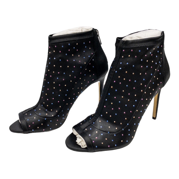 Badgley Mischka Black Rhinestone Open Toe Stiletto Boots Women's 6.5 7 7.5 8.5 - Picture 6 of 10